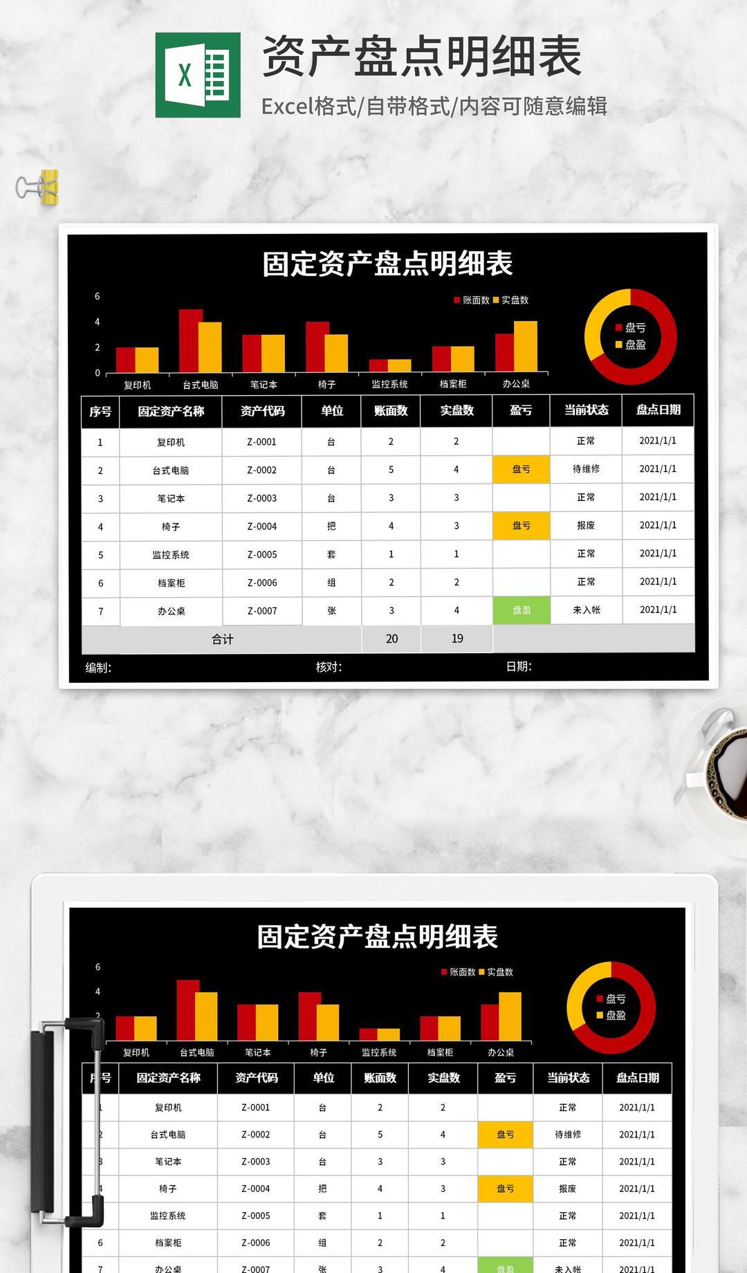 固定资产盘点明细表Excel模板