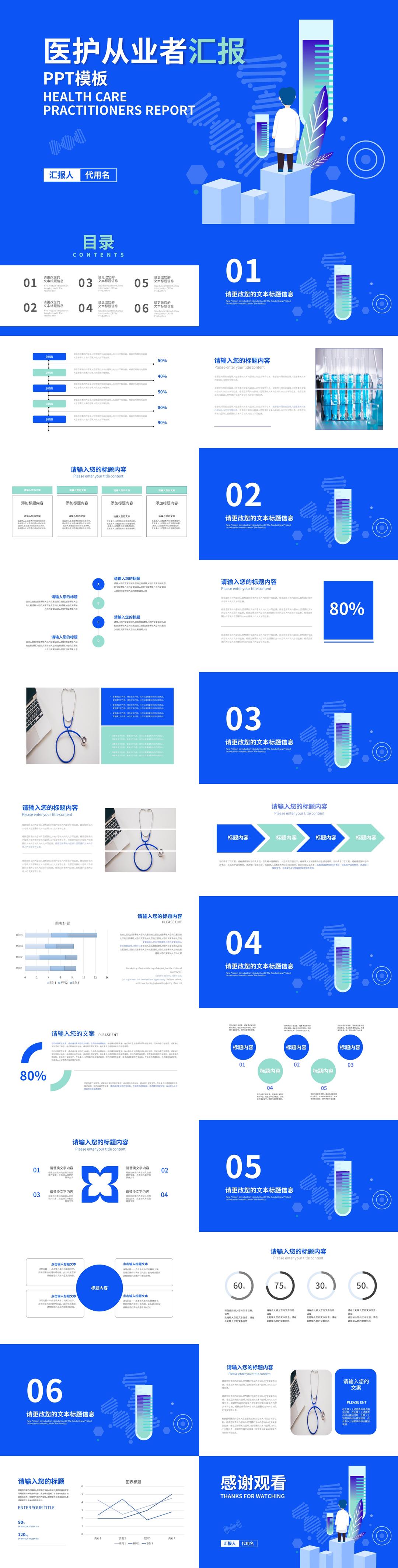 蓝色插画风医护从业者汇报PPT模板