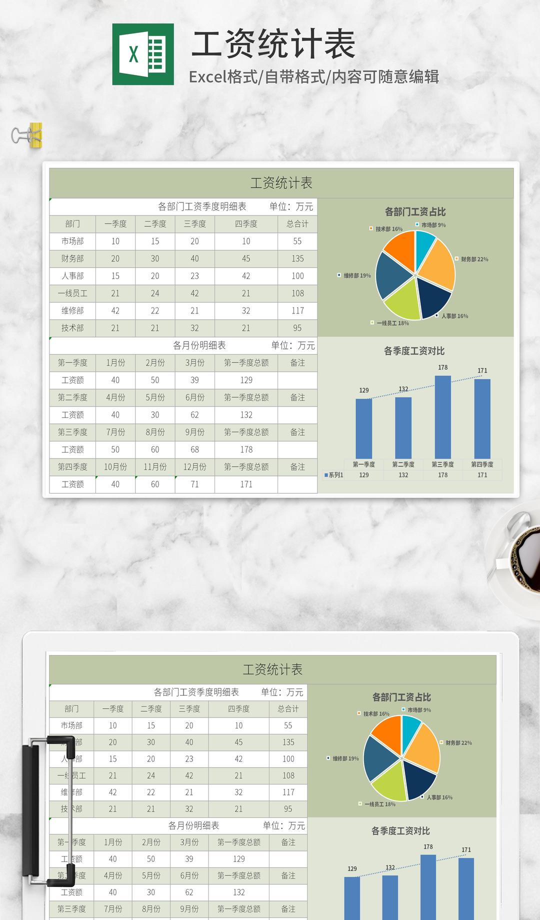 绿色工资统计表Excel模板
