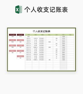 个人收支记账明细汇总表Excel模板