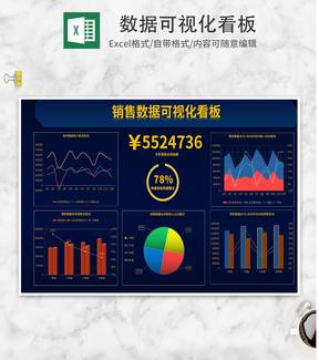 简约深色销售数据可视化看板Excel模板
