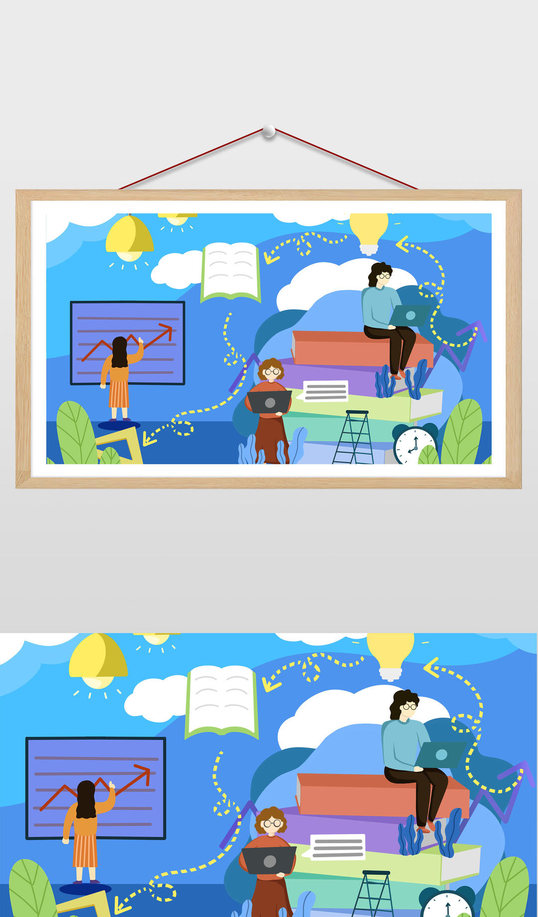 小清新蓝色老师汇报教育办公插画