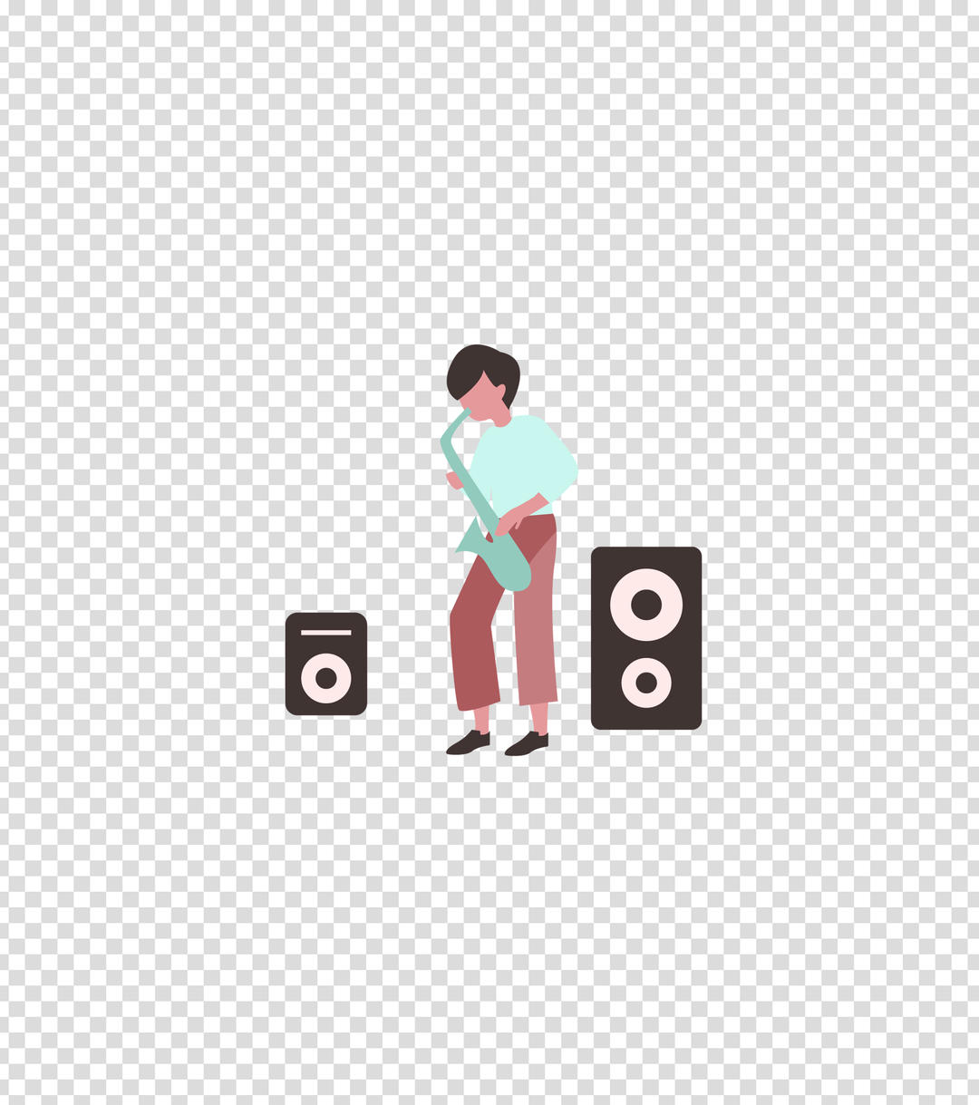 绿色乐器吹笛子的男孩插画