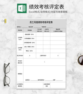 灰色员工月度绩效考核评定表Excel模板