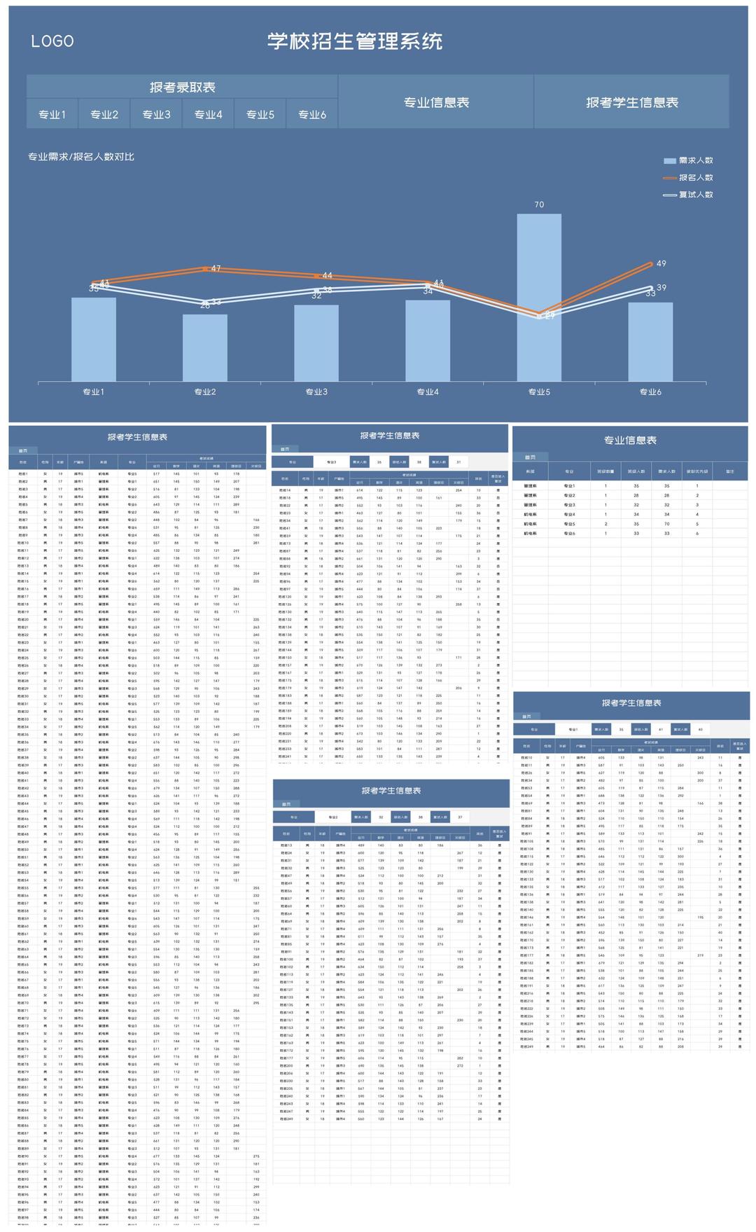 蓝色学校招生管理系统Excel模板