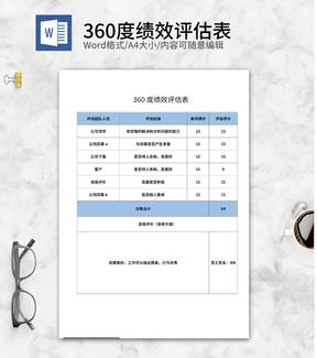 蓝色公司360度绩效评估表word模板
