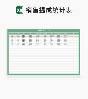 小清新绿色公司员工销售提成统计表Excel模板