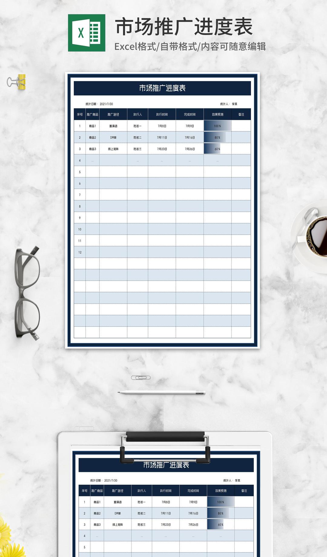 商品市场推广进度表Excel模板
