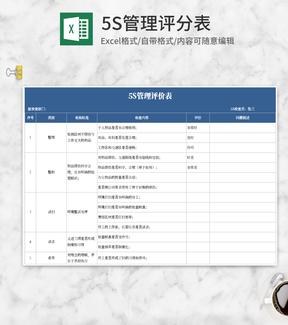 蓝色5s管理评分表Excel模板