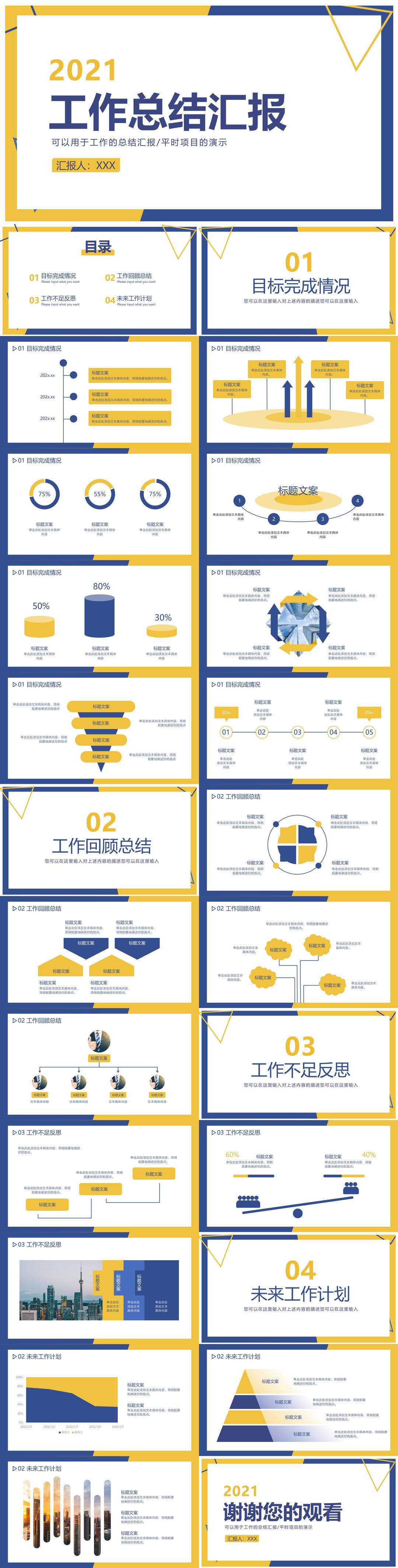 蓝黄碰撞极简商务工作汇报PPT模板