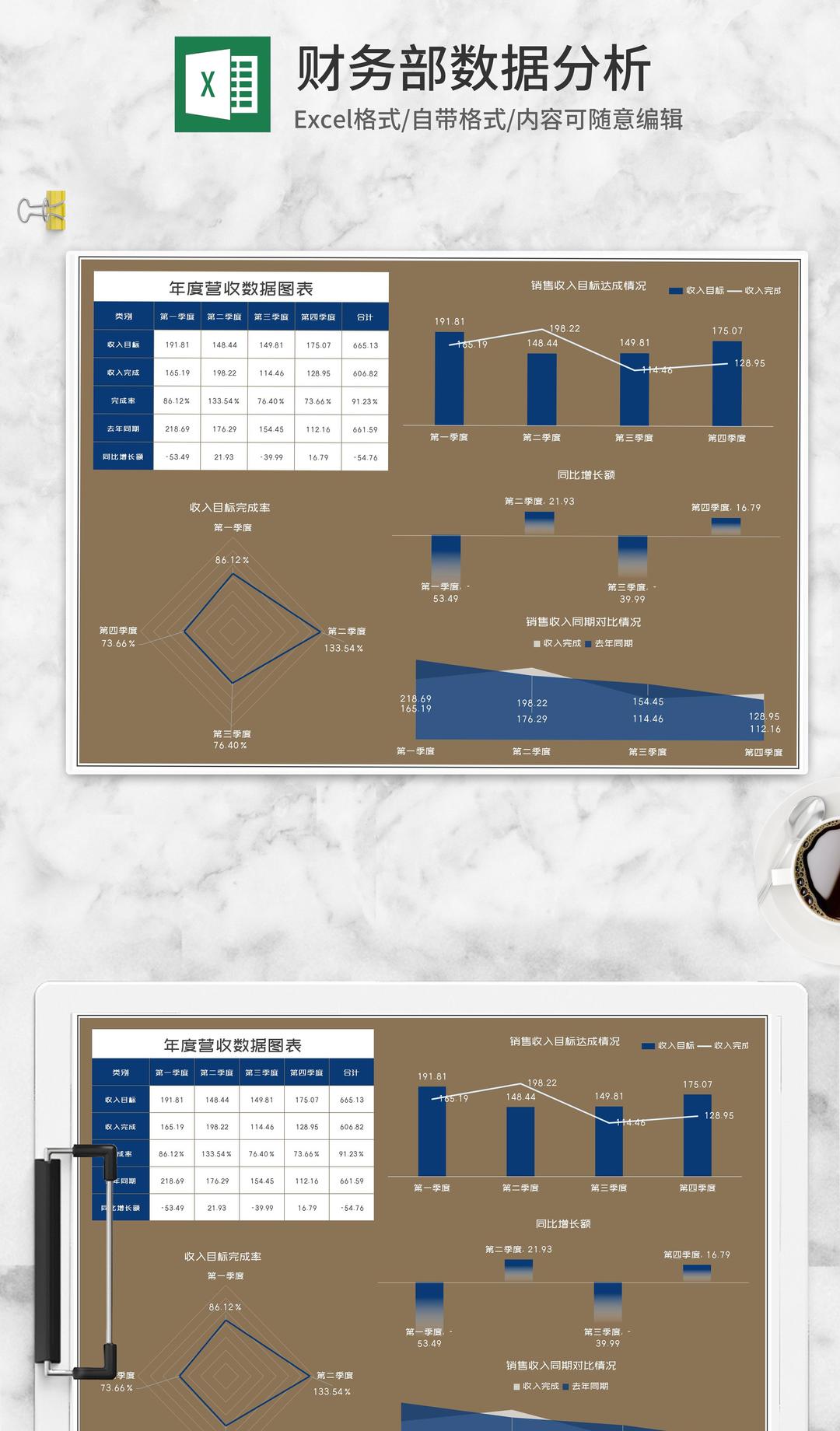 商务风财务年度营收数据图表Excel模板