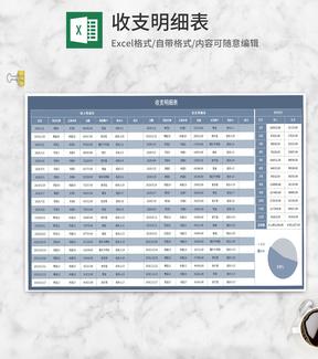 蓝色项目月度收支明细表Excel模板