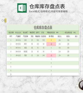 绿色仓库库存盘点表Excel模板