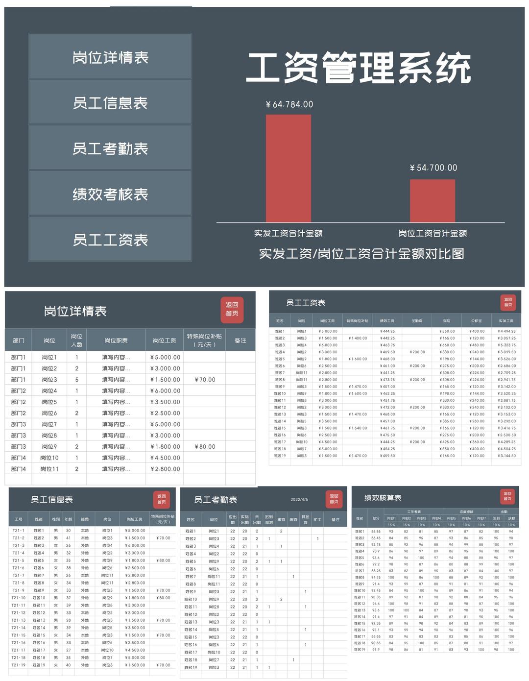 商务风灰色员工工资管理系统excel模板