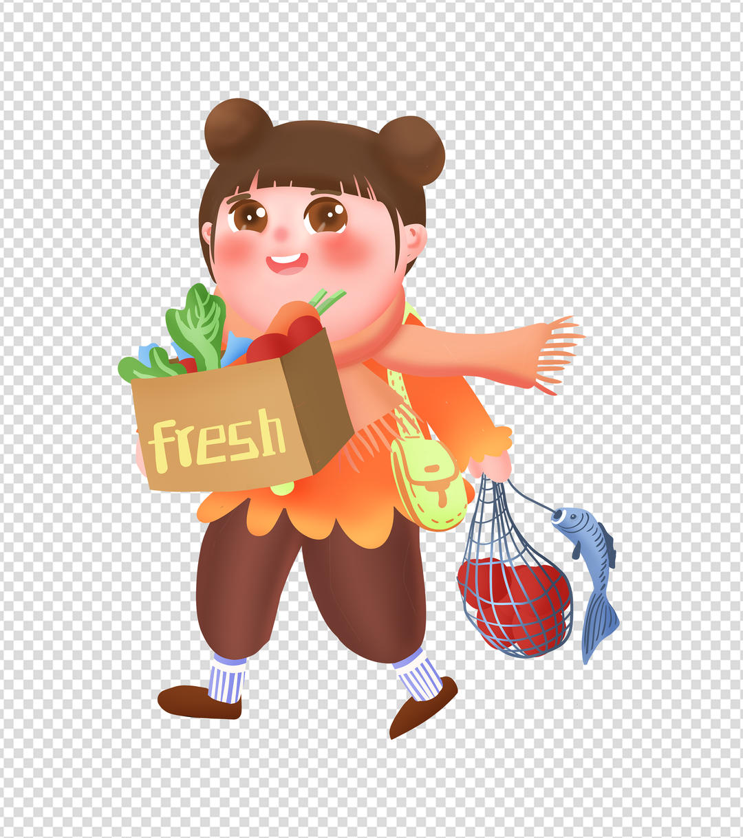 红色女孩购物新鲜食品元素