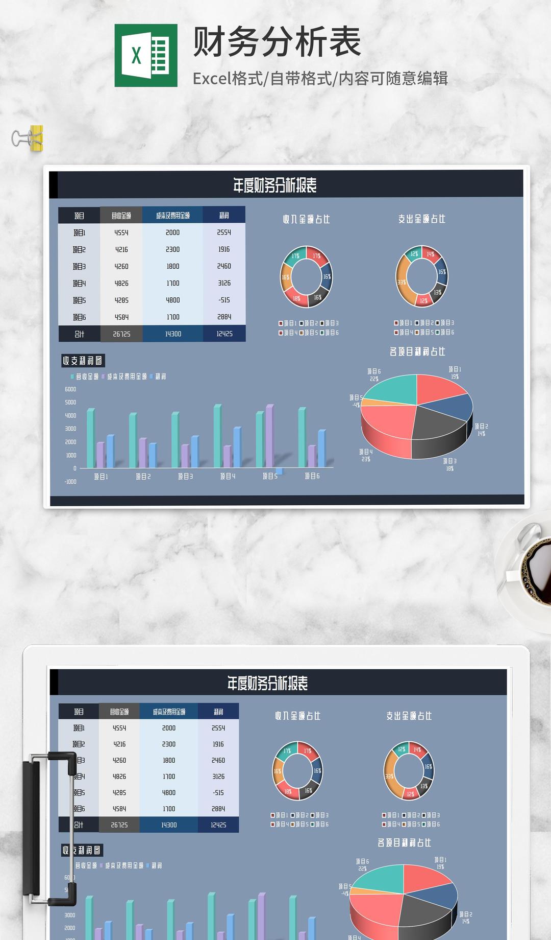 年度项目财务分析报表Excel模板