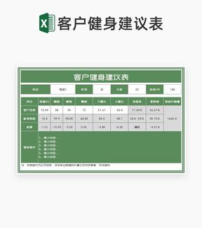 绿色客户健身建议信息表Excel模板