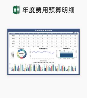 蓝色年度公司费用预算明细表Excel模板