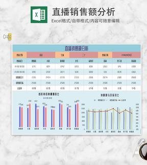 蓝色直播销售额分析Excel模板