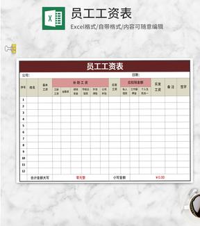 红色员工工资表Excel模板