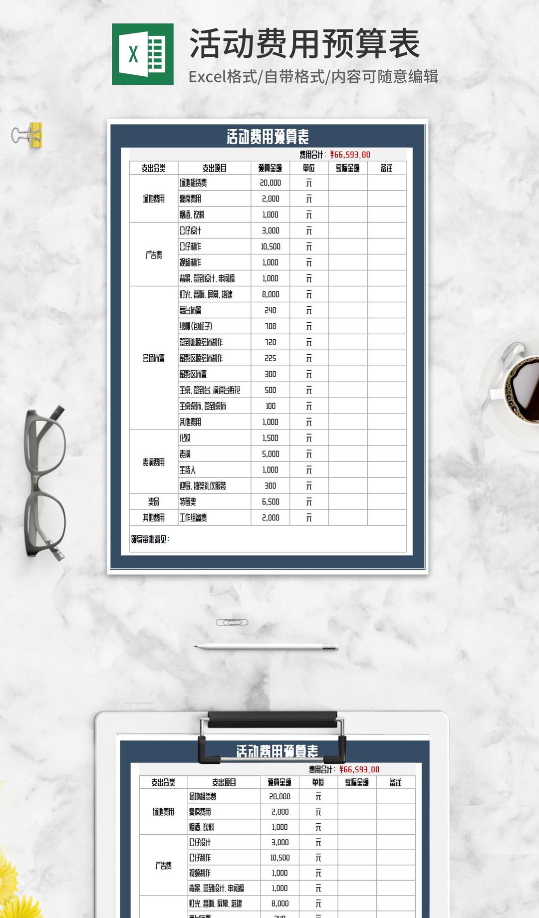 活动推广费用预算表Excel模板