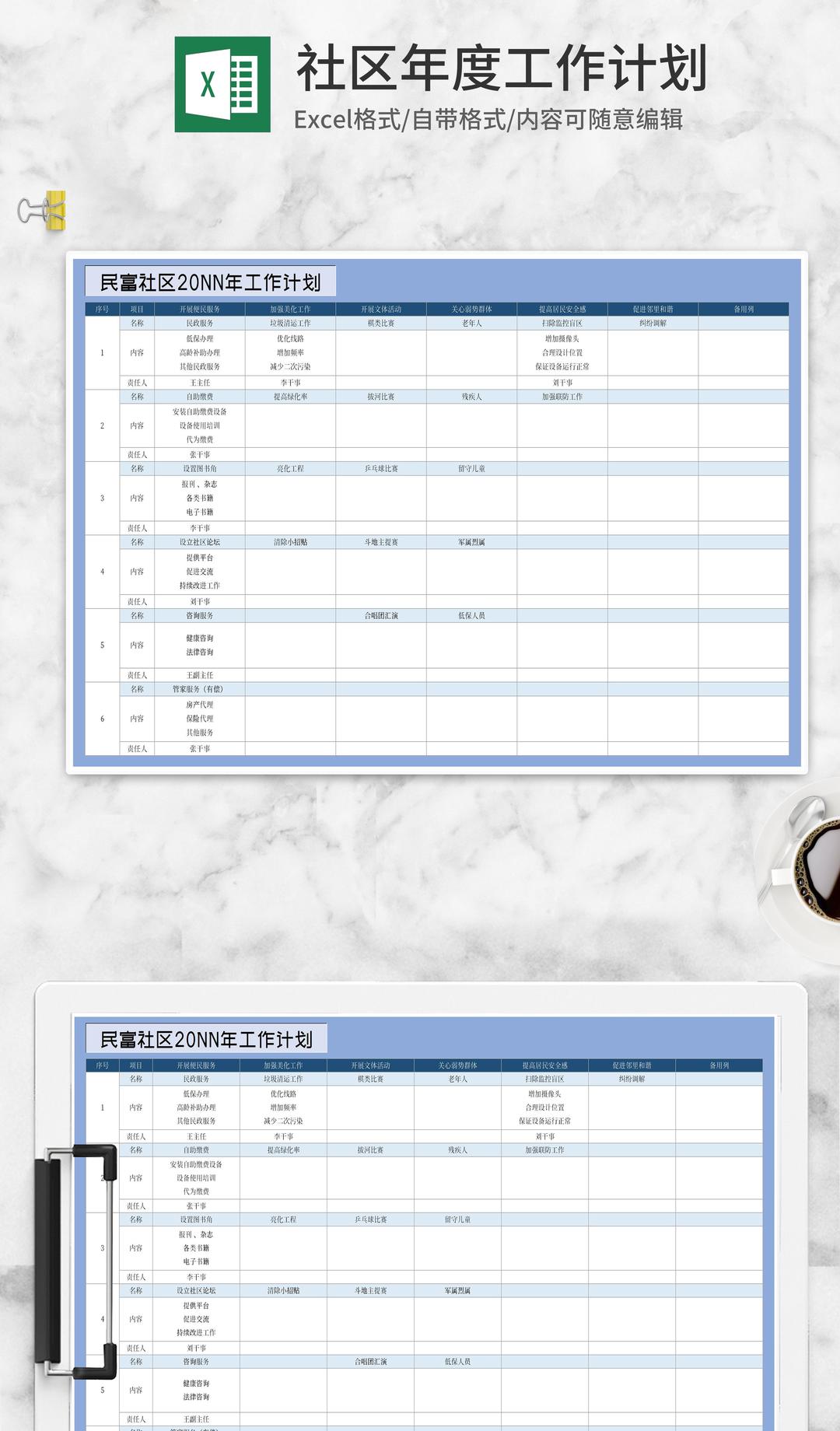 社区年度活动工作计划明细Excel模板