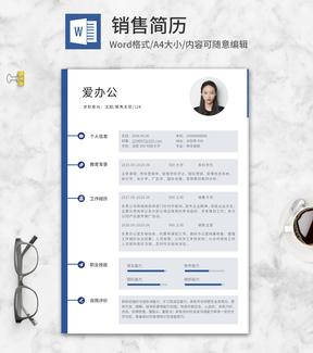 简约风蓝色销售个人简历word模板