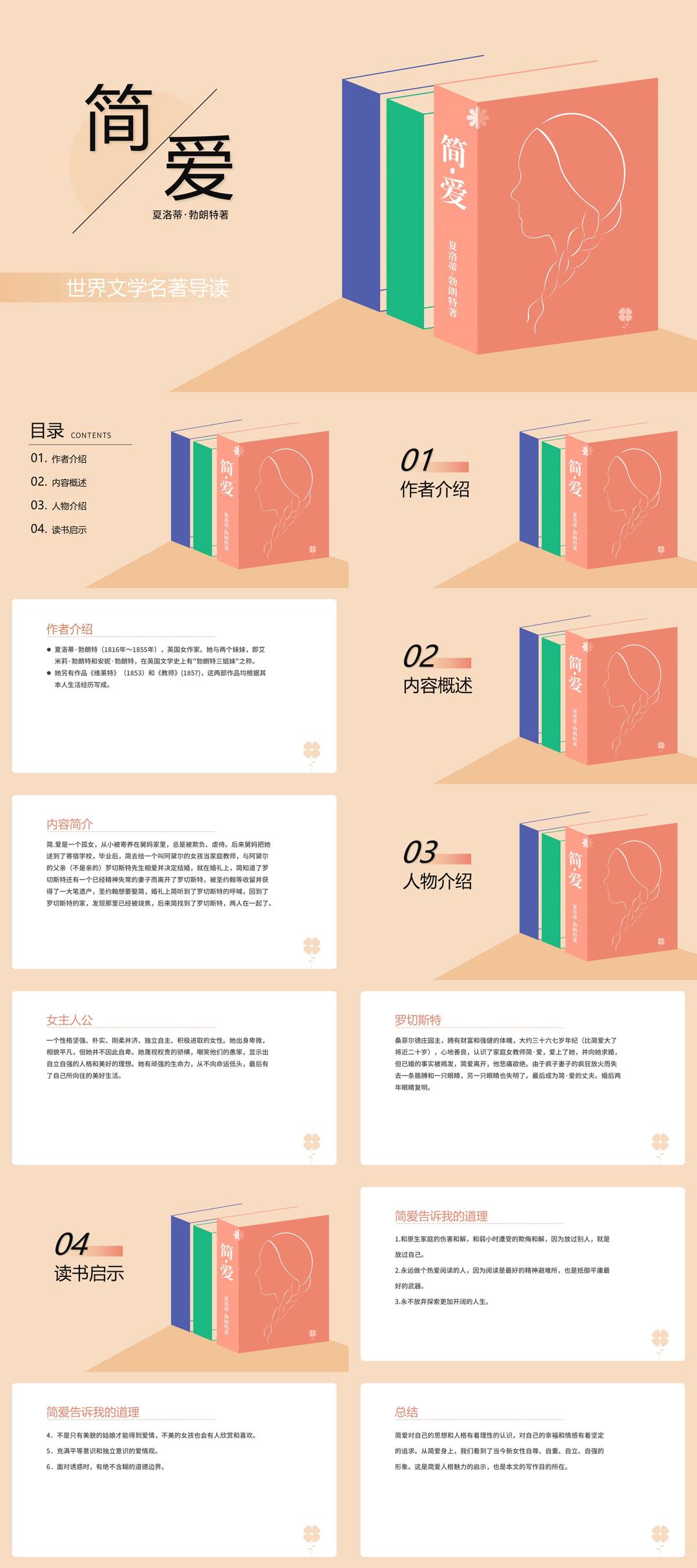 橙色简约风简爱导读简介PPT模板