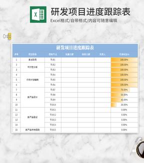 蓝色研发项目进度跟踪表Excel模板