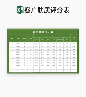 绿色客户肤质评分表Excel模板