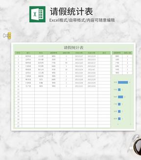 绿色员工请假统计表Excel模板