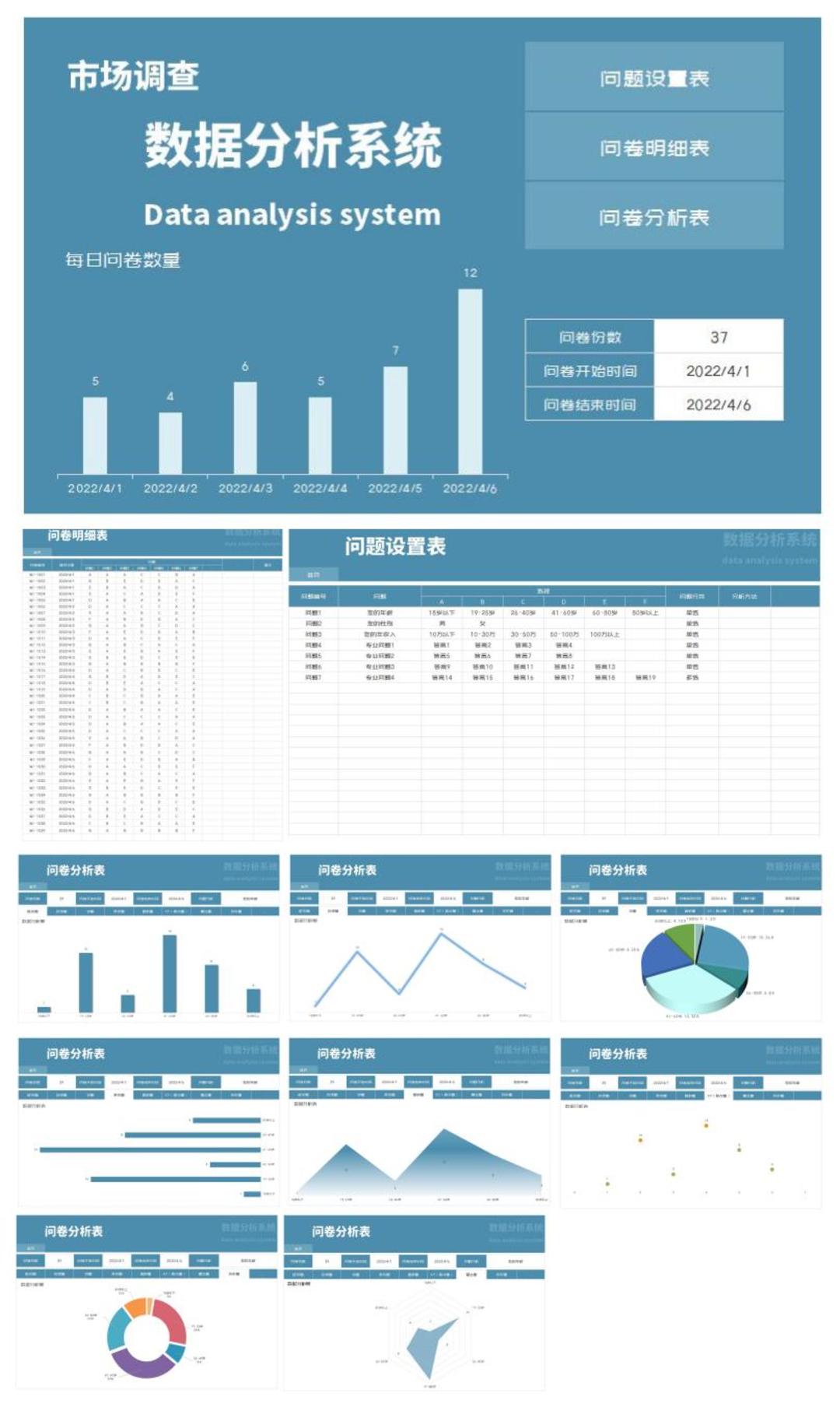 蓝色市场调查数据分析系统Excel模板