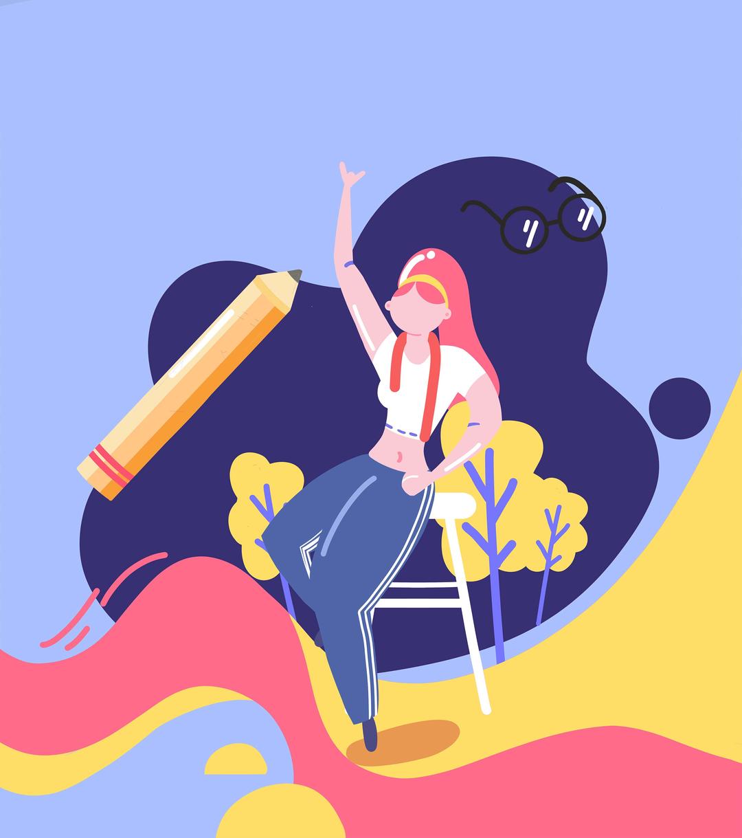 蓝色时尚年轻女孩元素