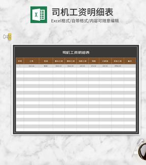 商务风司机工资明细表Excel模板