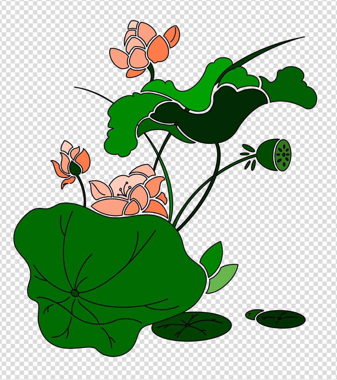 清新荷叶荷花手绘元素