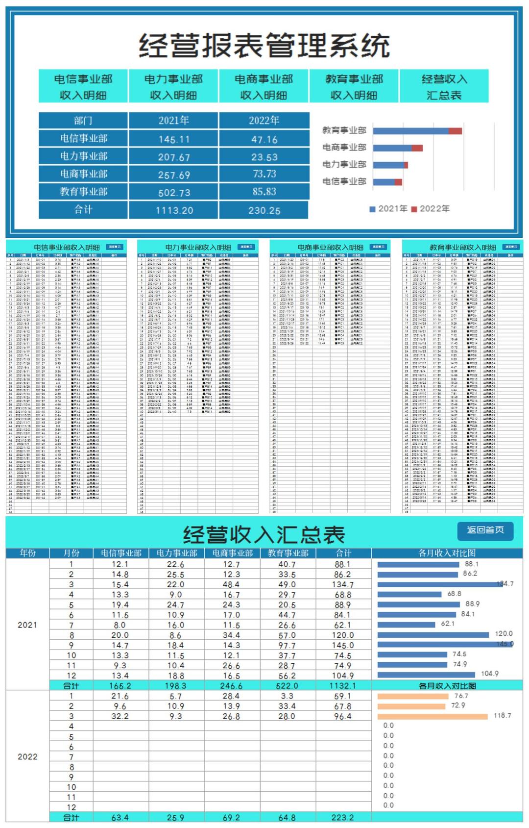 蓝色经营报表管理系统Excel模板