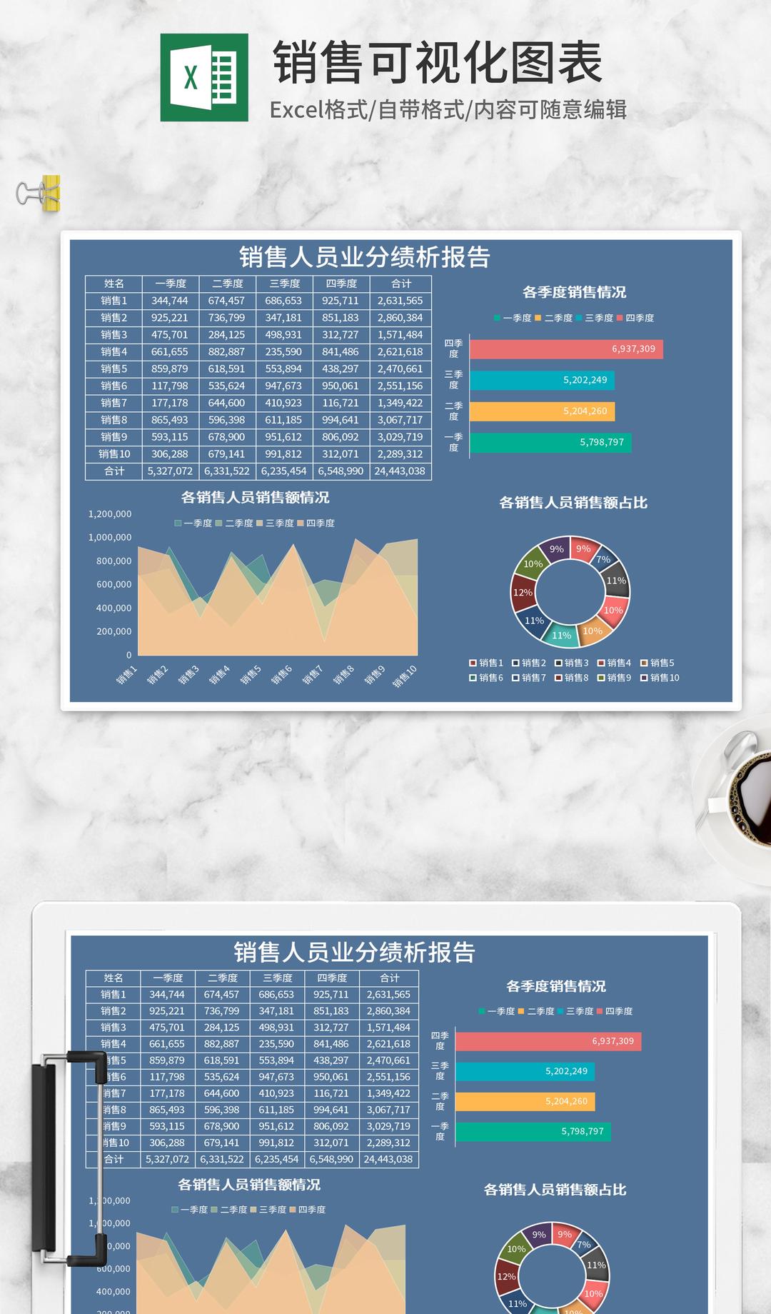 蓝色销售分析报表Excel模板
