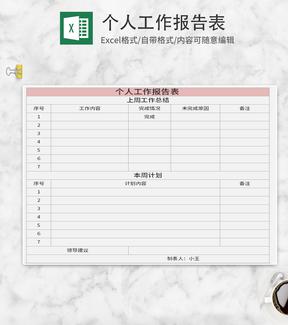 粉色个人工作报告表Excel模板