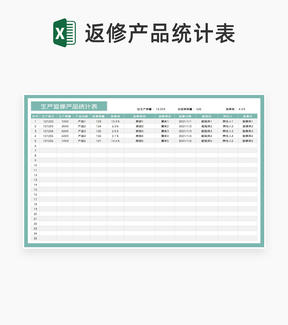 简约绿色生产返修产品统计表Excel模板
