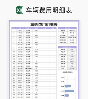 小清新紫色车辆费用明细查询表Excel模板