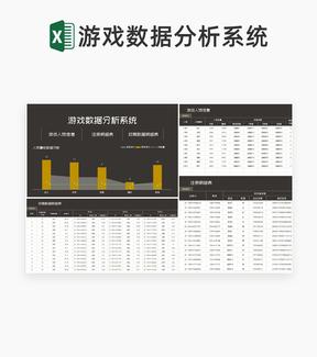 商务风黑色鎏金游戏数据分析系统Excel模板