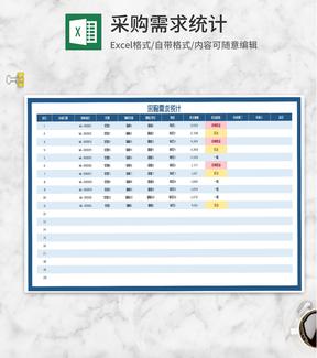 蓝色物料采购需求统计Excel模板