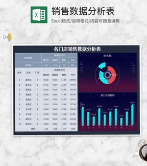 渐变各门店销售数据分析表Excel模板