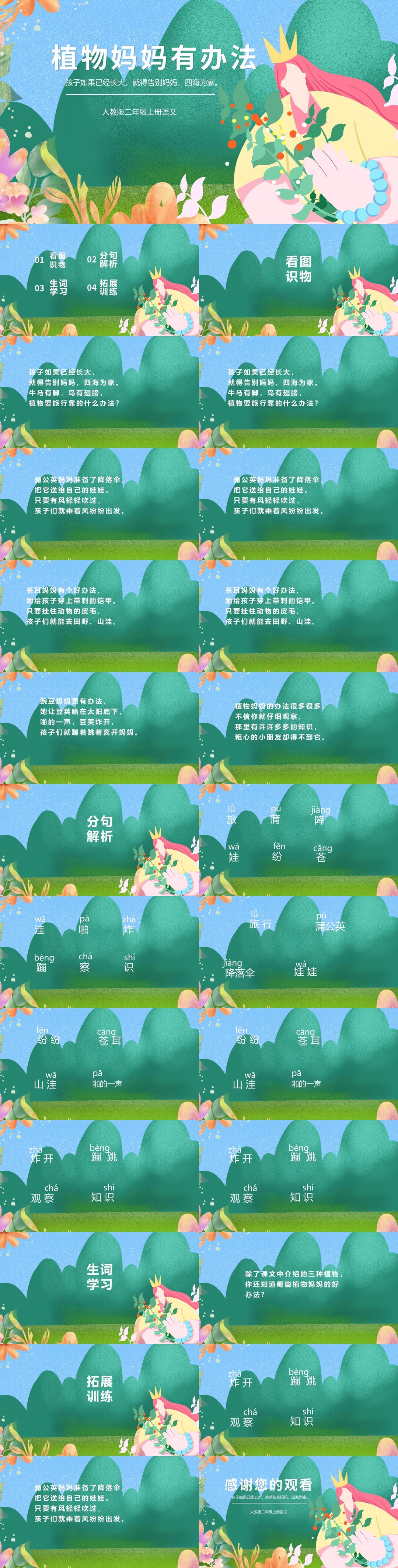绿色卡通风植物妈妈有办法PPT模板