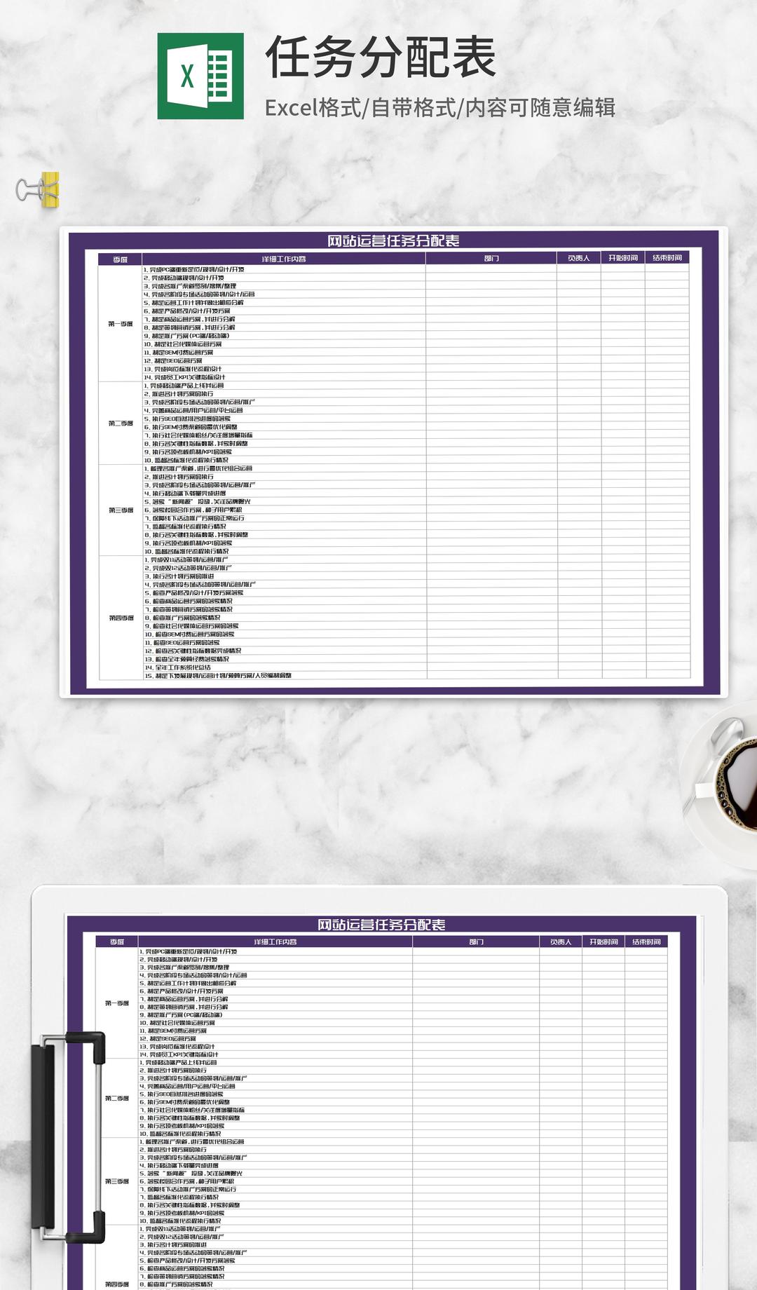 年度网站运营任务分配表Excel模板