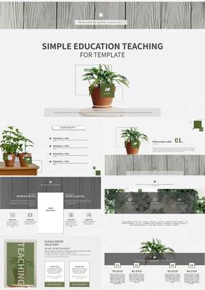 小清新绿植木纹教学PPT模板