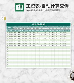 绿色自动计算工资表Excel模板