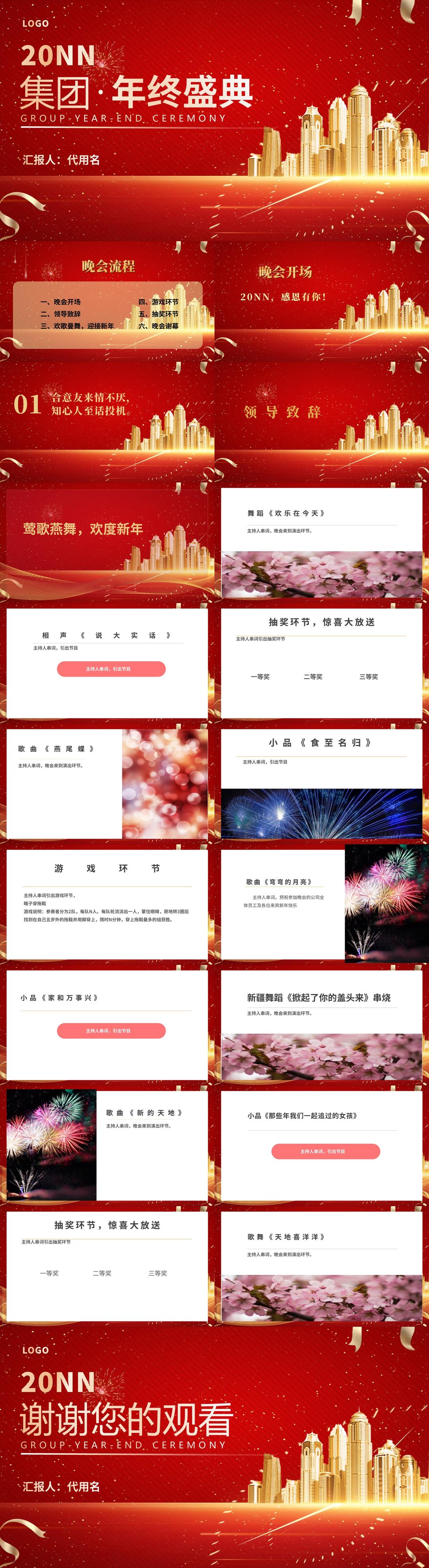 红色商务风都市集团年终晚会PPT典礼