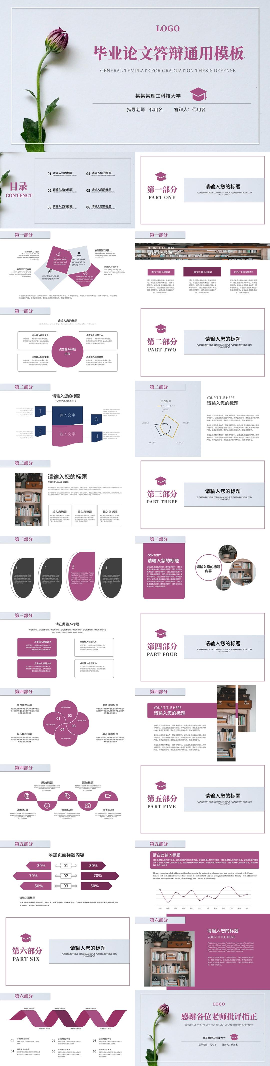 紫色小清新毕业论文答辩PPT模板