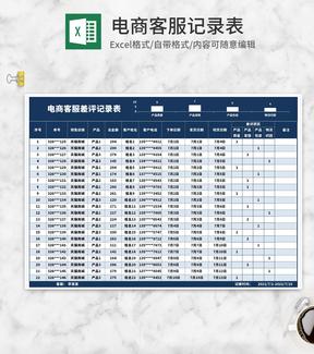 电商客服差评记录表Excel模板